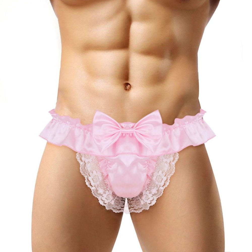 New Men's Satin and Lace Jockstrap Underwear 3 Sizes